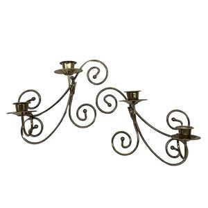 2 Pc Brass Toned Scroll Wall Mounted Taper Candle Sconces